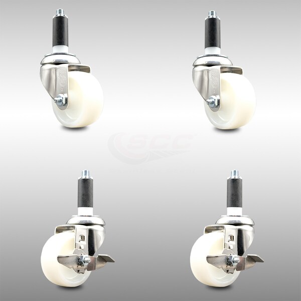Service Caster 3 Inch 316SS Nylon Wheel Swivel 1 Inch Expanding Stem Caster Brake SCC, 2PK SCC-SS316EX20S314-NYS-2-TLB-2-1 - main